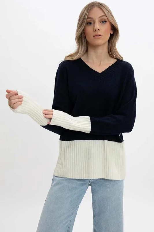 Point Zero Colour Block V-Neck Sweater Elasticated Padded Insulated