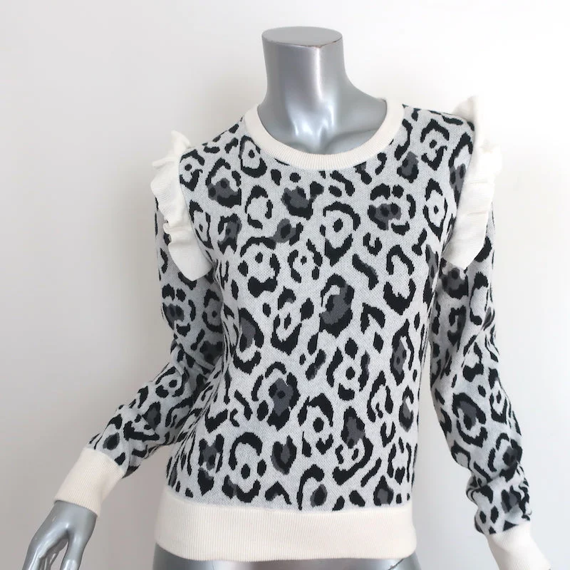 Rachel Zoe Leopard Ruffle Sweater Heidi Cream Cotton-Cashmere Size Extra Small Ribbed Striped Patterned Rachel Zoe Leopard Ruffle Sweater Heidi Cream Cotton-Cashmere Size Extra Small Ribbed Striped Patterned