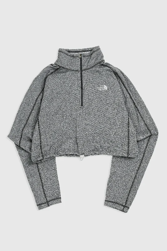 Rework North Face Crop Fleece Sweater - L Boat Neck Shawl Collar Notched Collar