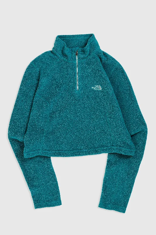 Rework North Face Crop Fleece Sweater - M Houndstooth Herringbone Solid