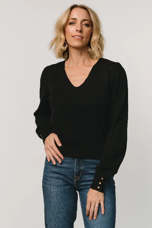 Sheila V Neck Sweater Top | Black Long Sweater Short Sweater Cropped Sweater