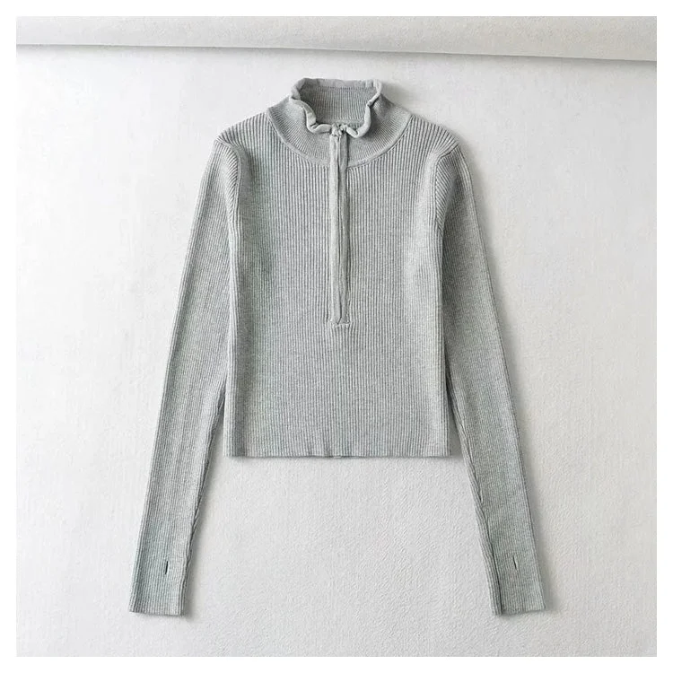 Slim Fingerless long sleeve solid color sweater top  7298 Modern Contemporary Chic