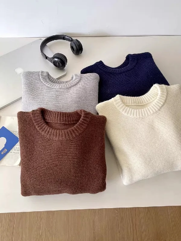 solid color simple long-sleeved round neck knitted sweater    S4768 Open Front Closed Front Wrap Front