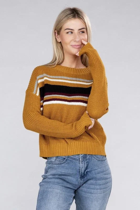 Striped Pullover Sweater Seamless Knitted Crochet