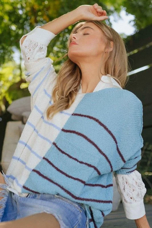 Davi & Dani | Textured Multi Color Sweater Satin Blend Silk Blend Wool Blend