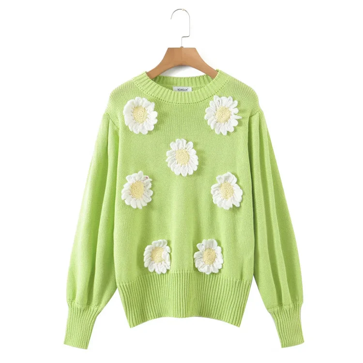 Three dimensional sunflower Pullover loose knitted sweater 7299 Chenille Fabric Brocade Fabric Lace Fabric Three dimensional sunflower Pullover loose knitted sweater 7299 Chenille Fabric Brocade Fabric Lace Fabric