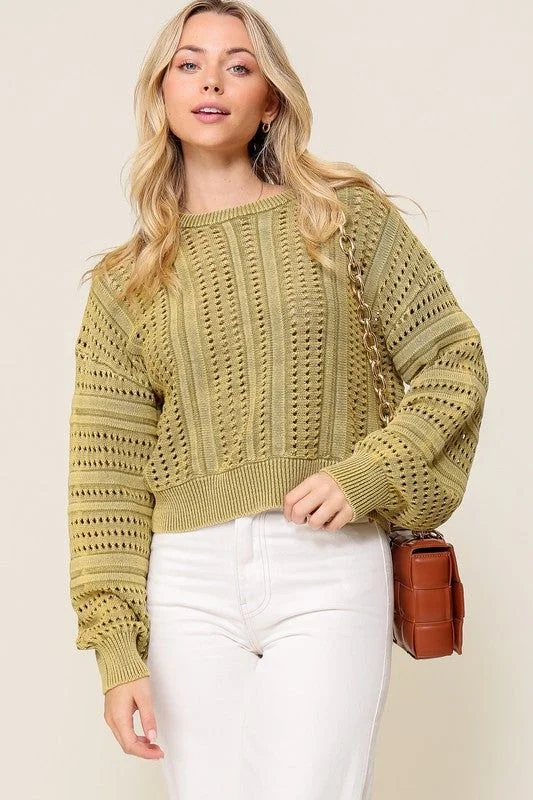 TIMING Acid Wash Round Neck Sweater Zippered Buttoned Snapped