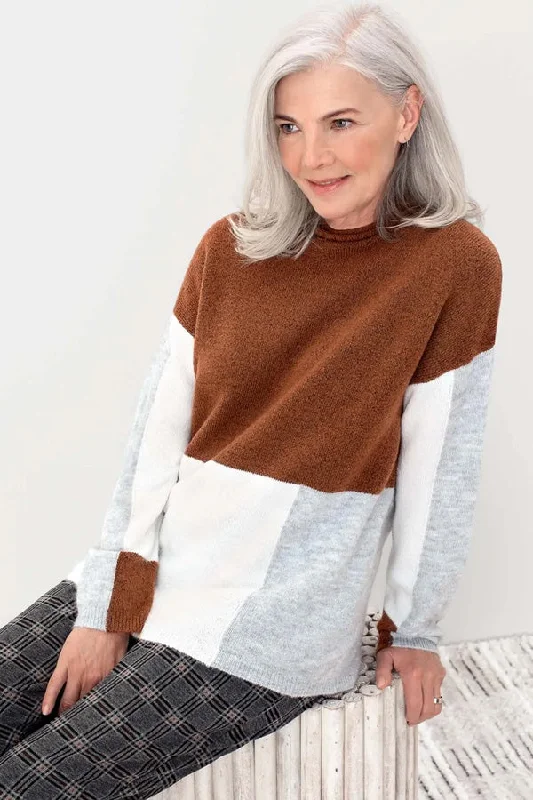 Tribal Colour Block Funnel Neck Sweater Elasticated Padded Insulated