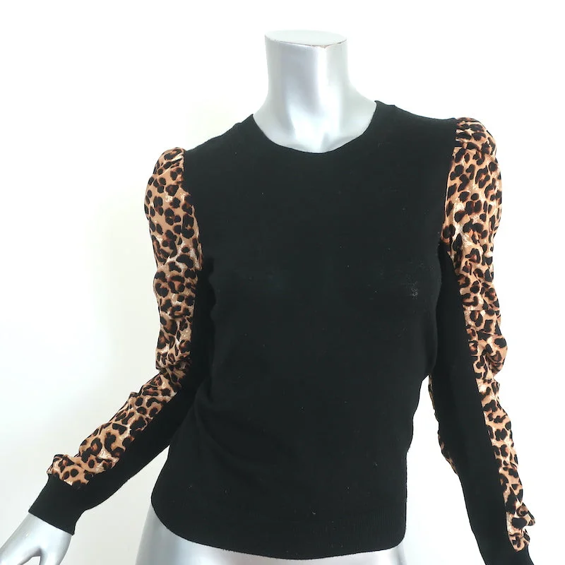 Veronica Beard Adler Mixed Media Sweater Black/Leopard Size Extra Small Nylon Fabric Polyester Fabric Spandex Fabric