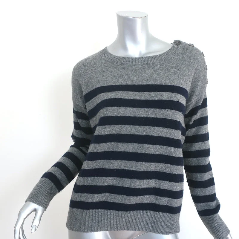 Vince Shoulder-Button Cashmere Sweater Gray/Navy Stripe Size Extra Small Denim Fabric Leather Fabric Suede Fabric Vince Shoulder-Button Cashmere Sweater Gray/Navy Stripe Size Extra Small Denim Fabric Leather Fabric Suede Fabric
