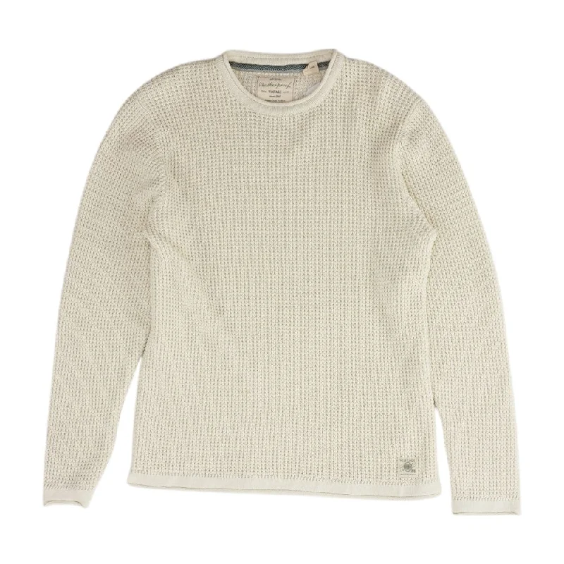 White Solid Pullover Sweater Collared Crew Neck Turtle Neck
