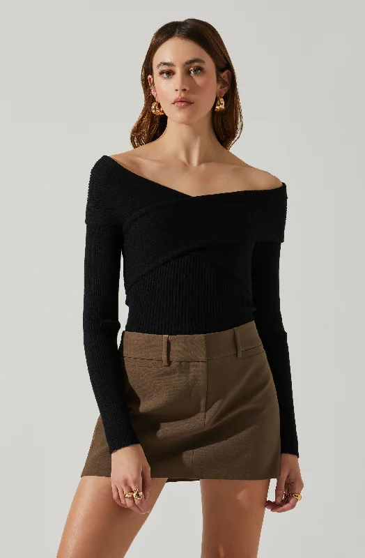 Zayla  Off the Shoulder Sweater Beaded Sweater Sequined Faux Fur