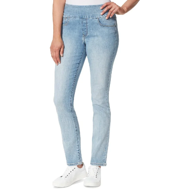 Womens High Rise Pull On Straight Leg Jeans Stylish High-Rise Mom Jeans