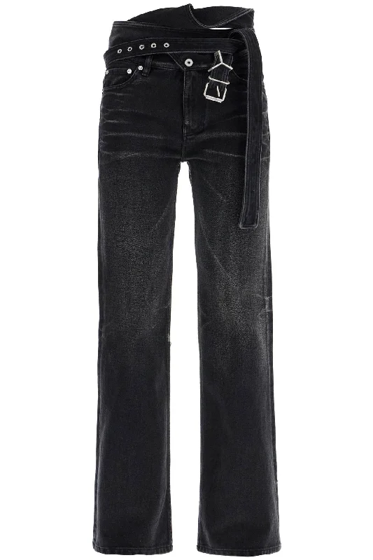 Bootcut Jeans With Criss-cross Trendy Button-Up High-Waist Jeans