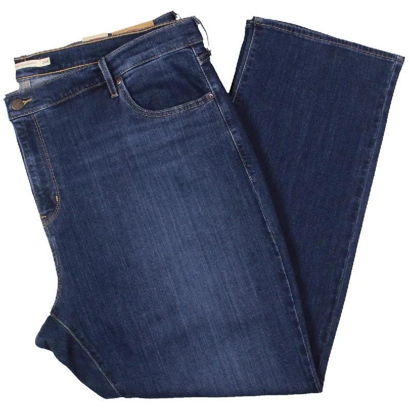Levi Strauss & Co. Womens Plus Stretch Denim Straight Leg Jeans Trendy Button-Up High-Waist Jeans