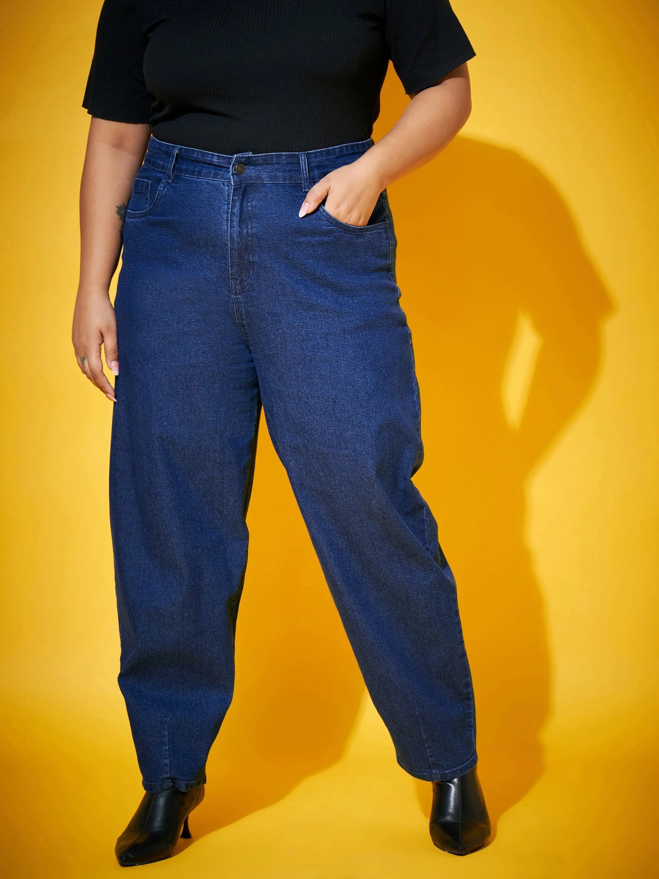 Women Blue Wash Balloon Fit Jeans Comfortable Stretch Fit Jeans