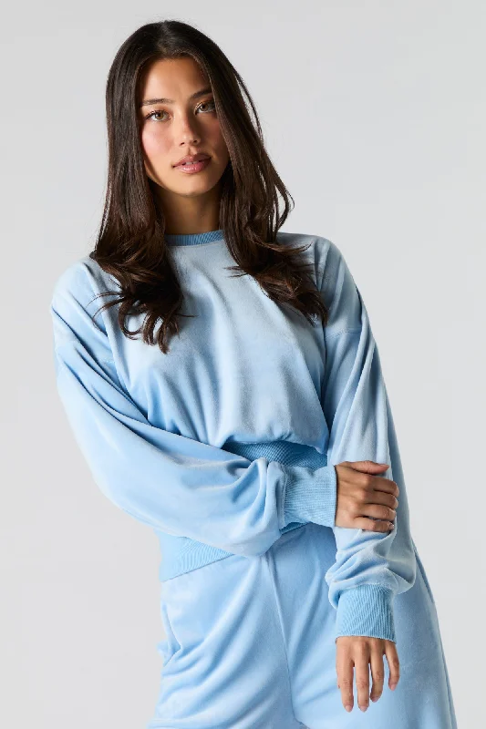 Velour Cropped Sweatshirt Hoodie Jacket Zipper Layering