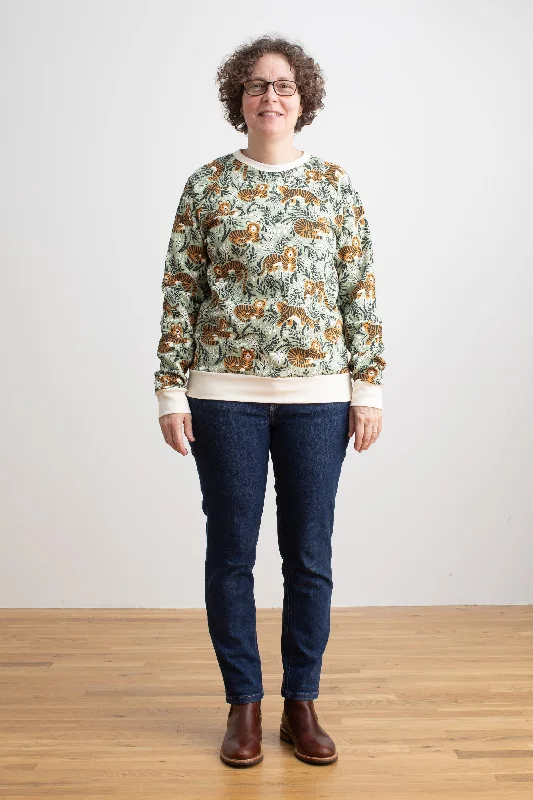 Adult Sweatshirt - Dreaming Tigers Green Cotton Hoodie Fleece Lining Warmth