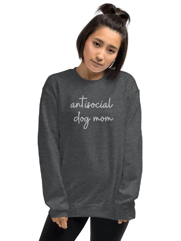 Antisocial Dog Mom Embroidered Crewneck Sweatshirt Hoodie with Hem Fringe Bohemian Relaxed Antisocial Dog Mom Embroidered Crewneck Sweatshirt Hoodie with Hem Fringe Bohemian Relaxed