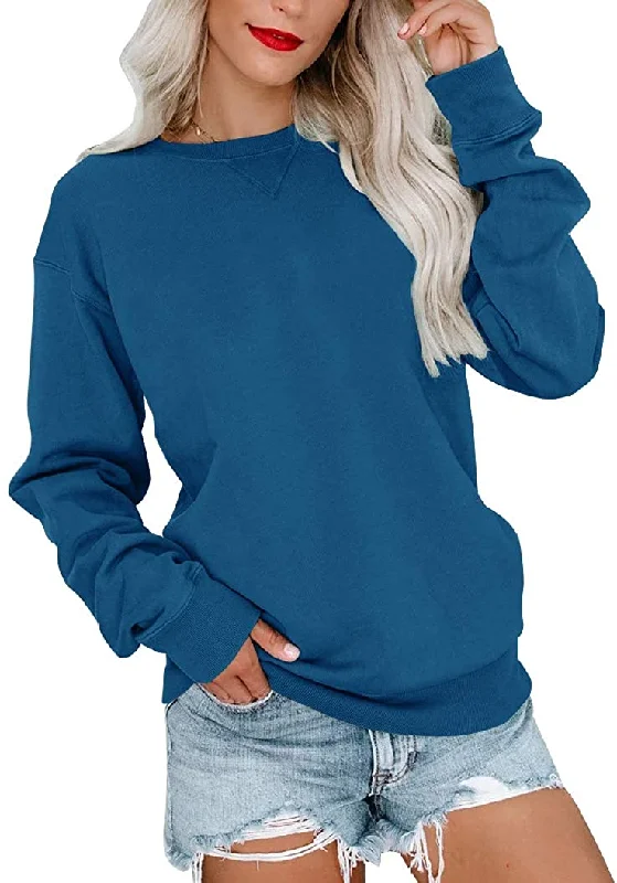Bingerlily Women's Blue Sweatshirt Hoodie with Ribbed Neckline Snug Warm