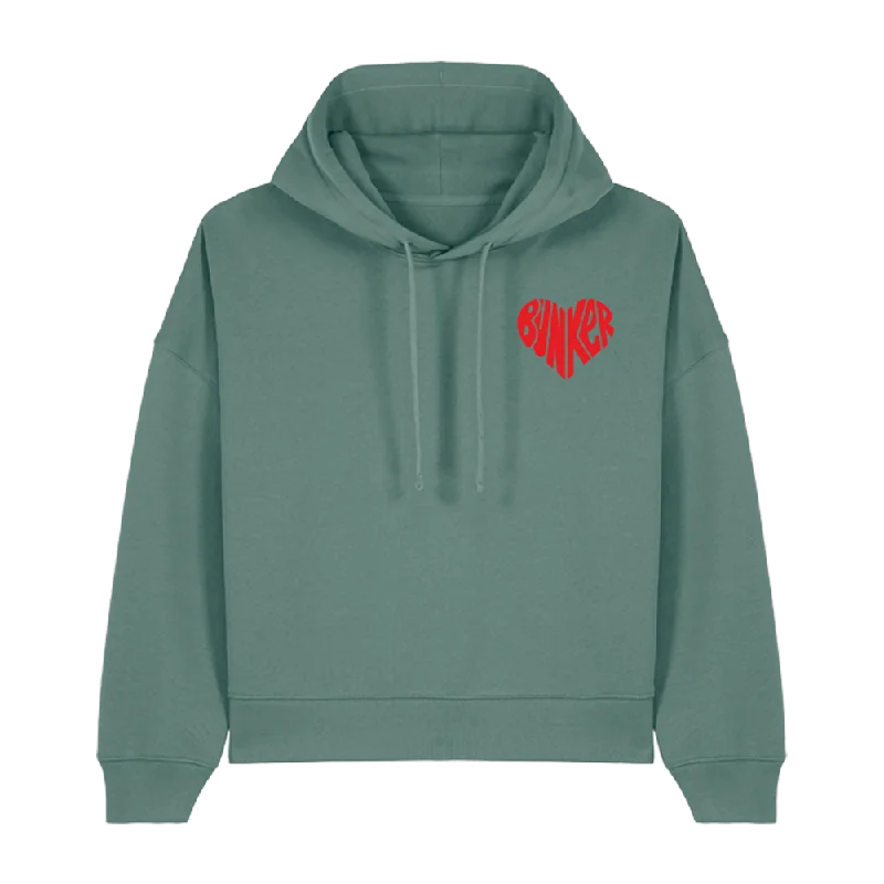 Bunker Woman Heart Hoodie Sage Green Hoodie with Puffed Sleeves Voluminous Trendy