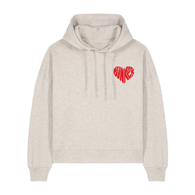 Bunker Woman Heart Hoodie Warm Oatmeal Hoodie with Batwing Sleeves Loose Dramatic