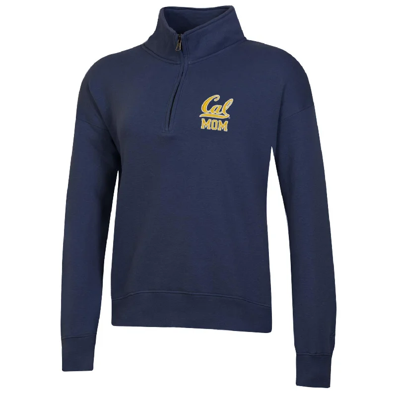 U.C. Berkeley Cal Mom embroidered Big Cotton women's 1/4 Zip sweatshirt-Navy Hoodie Crop Top Short Trendy