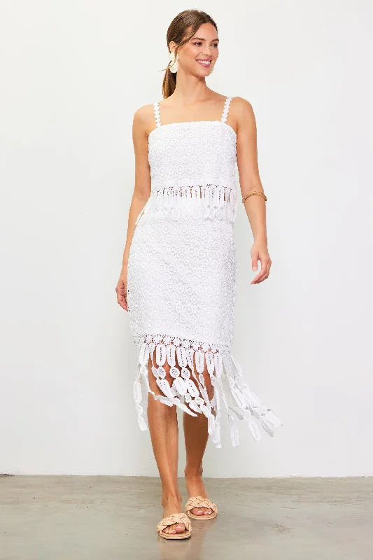 Crochet Midi Skirt with Fringe Detail denim skirt durable