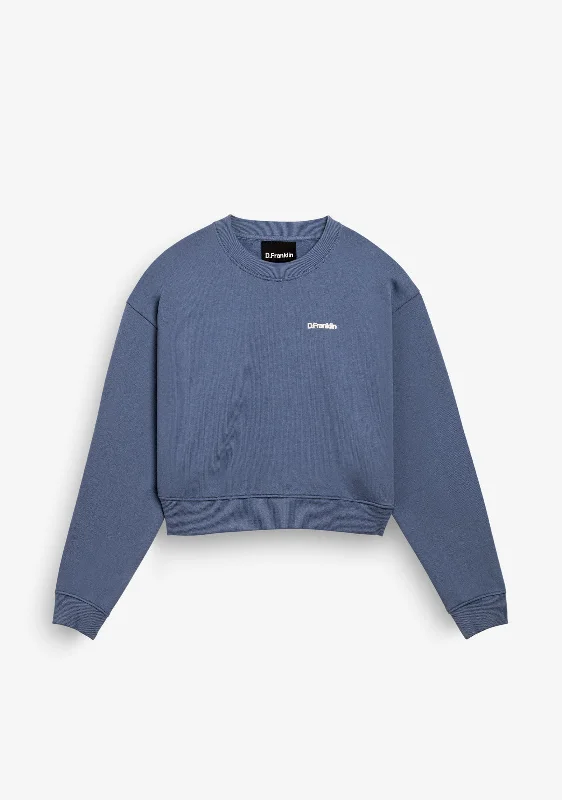 Eternity Crop Sweatshirt Blue Hoodie with Batwing Sleeves Loose Dramatic