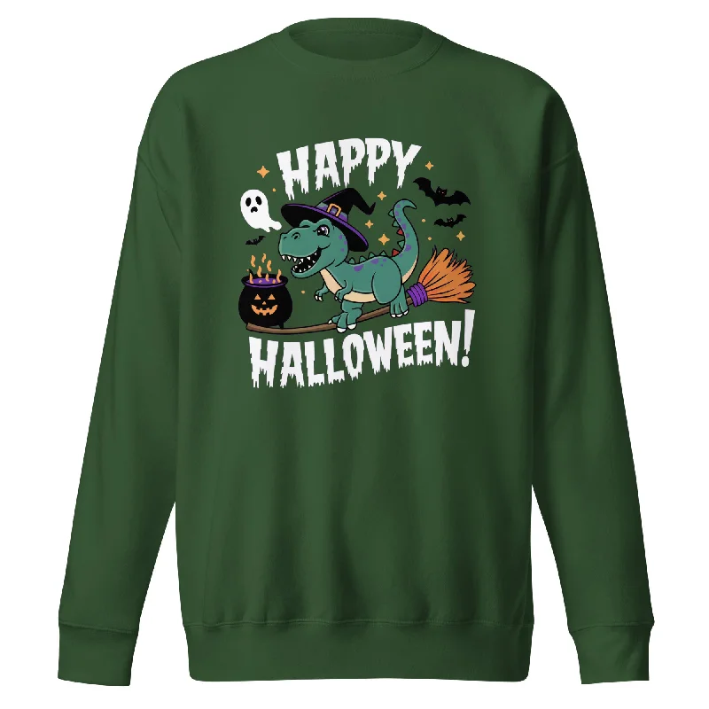 Happy Halloween Broom - Dinosaur Sweatshirt Hoodie with Elastic Cuffs Stretchable Comfortable Happy Halloween Broom - Dinosaur Sweatshirt Hoodie with Elastic Cuffs Stretchable Comfortable