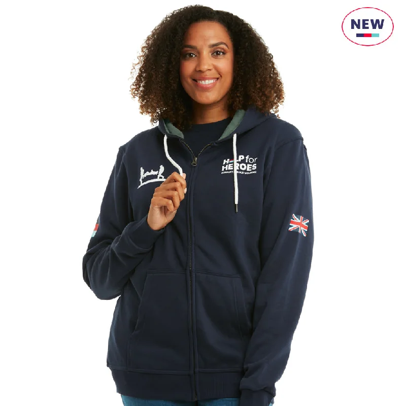 Heritage Zipped Hoody in Navy Hoodie with Drawstring Waist Adjustable Fitted