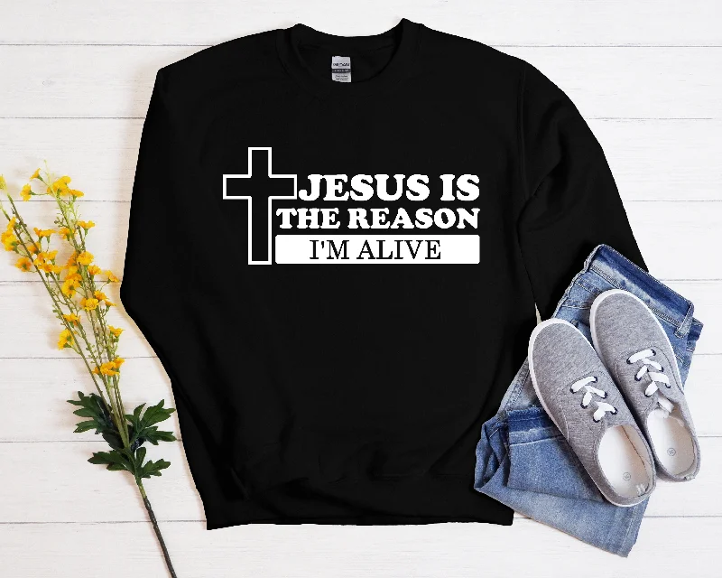 Jesus is The Reason - Unisex Sweatshirt Hoodie with Rhinestones Sparkly Elegant