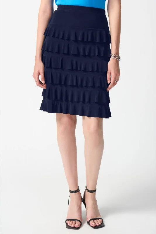 Joseph Ribkoff Tiered Ruffles Pull On A-Line Skirt 242044 denim skirt trendy