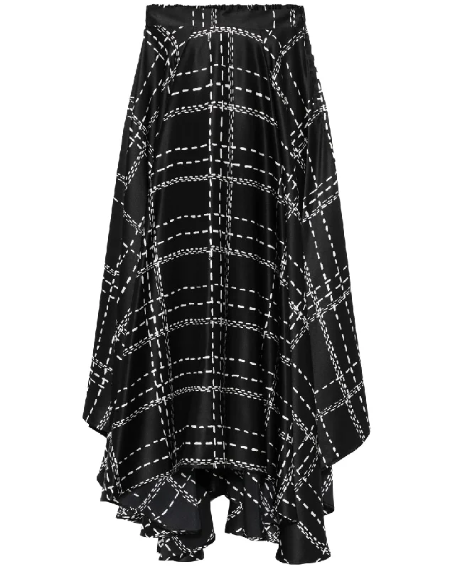 Black Windowpane Check Midi Skirt leather skirt durable