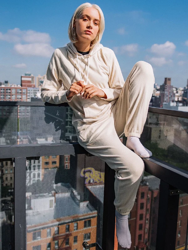 Lived In Lounge Hoodie - Sand Hoodie with Magnetic Closure Innovative Modern
