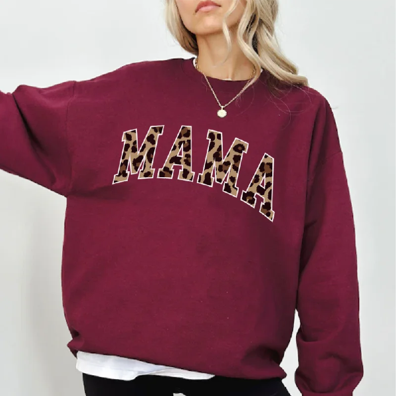 Mama Leopard Varsity Sweatshirt Hoodie with Monochrome Minimalist Simple