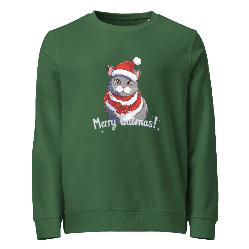 Merry Catmas Graphics Organic Sweatshirt Hoodie with Ribbed Neckline Snug Warm