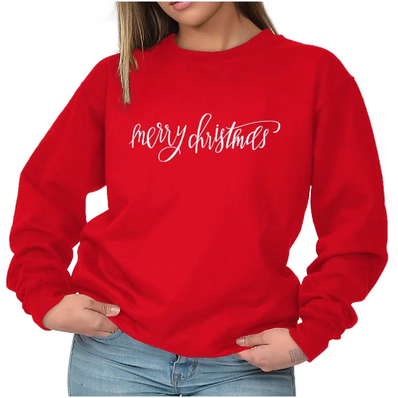 Merry Christmas Crewneck Sweatshirt Hoodie with Lining Warm Insulated