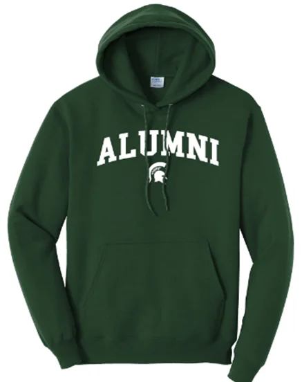 Michigan State Alumni Green Hoodie Hoodie with Hem Applique Textured Unique