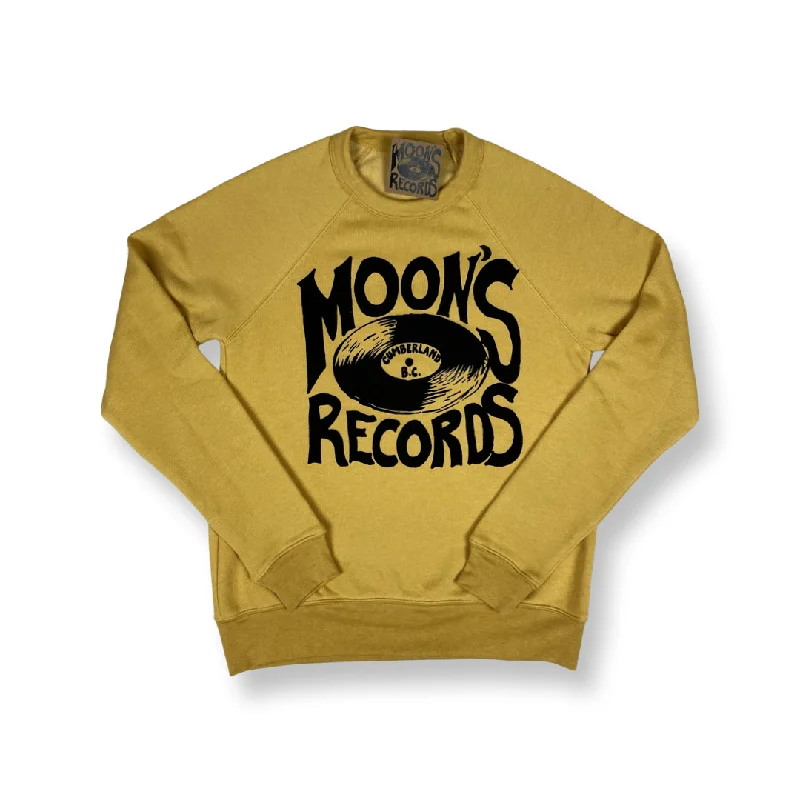 Moon's Records Crew Neck Sweatshirt Hoodie with Hem Patch Decorative Personalized