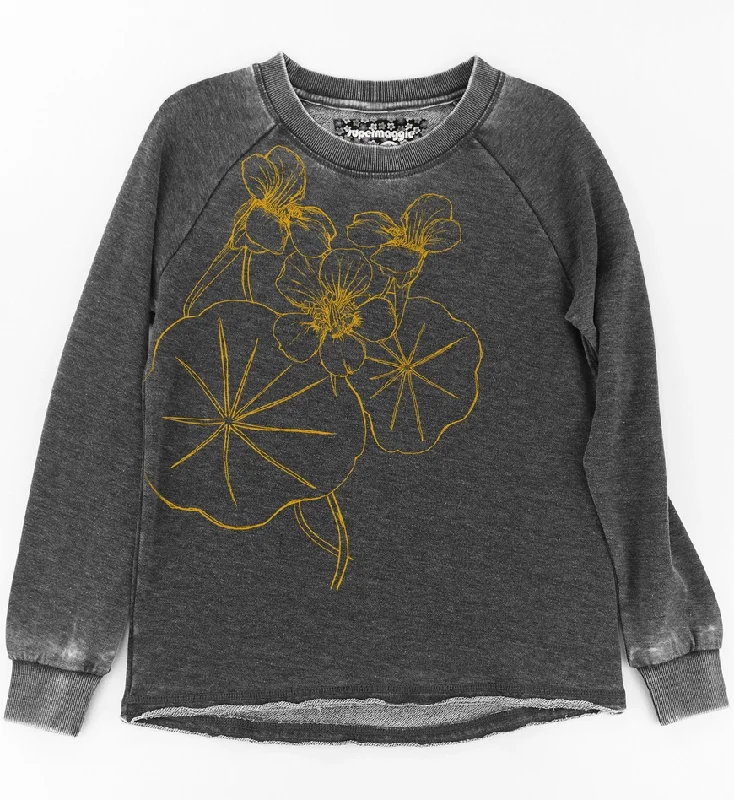 Nasturtiums Bibi Sweatshirt - Asphalt Hoodie with Hem Patch Decorative Personalized