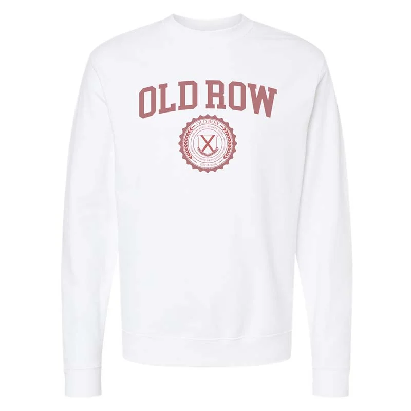 Crest Badge Crewneck Sweatshirt in White Hoodie with Strings Custom Fit Adjustable