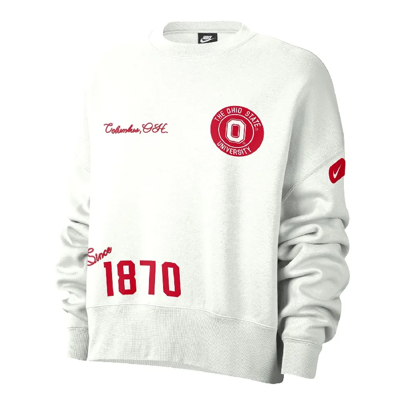 Ladies Ohio State Buckeyes Nike Everyday Campus White Crew Neck Sweatshirt Hoodie with Distressed Vintage Worn