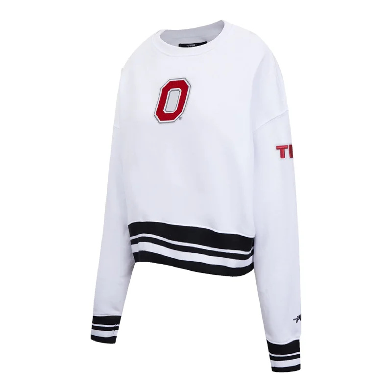 Ladies Ohio State Buckeyes Pro Standard Block O Crewneck Sweatshirt Hoodie with Rolled Sleeves Casual Relaxed Ladies Ohio State Buckeyes Pro Standard Block O Crewneck Sweatshirt Hoodie with Rolled Sleeves Casual Relaxed