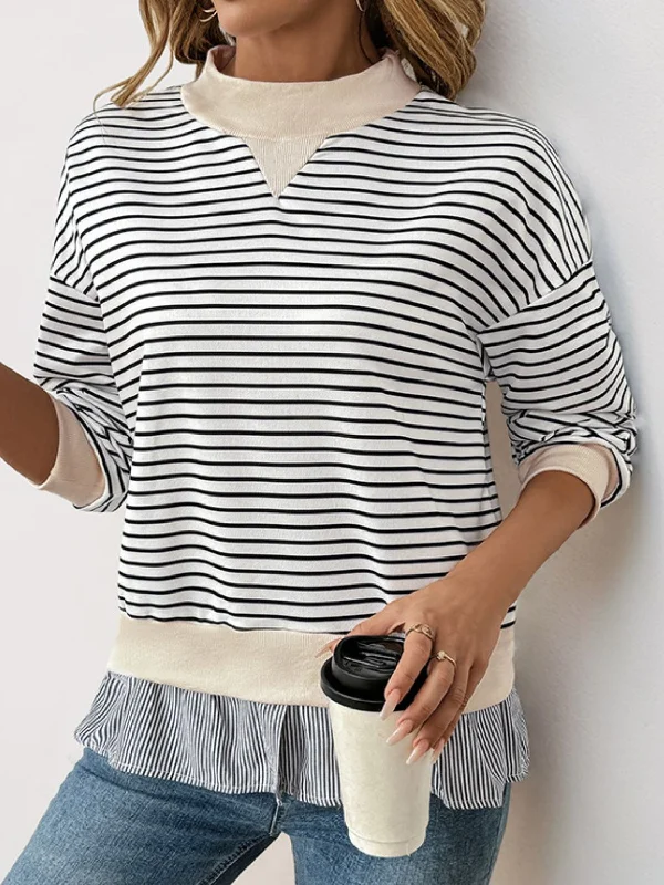 Striped Layered Sweatshirt Hoodie with Thumb Holes Functional Cozy