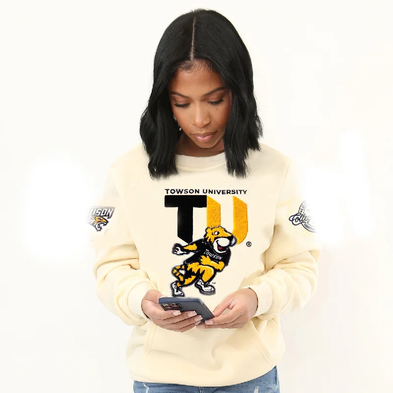 TOWSON | CREAM (Chenille) ARCH Unisex Sweatshirt Hoodie with Button Placket Classic Preppy TOWSON | CREAM (Chenille) ARCH Unisex Sweatshirt Hoodie with Button Placket Classic Preppy
