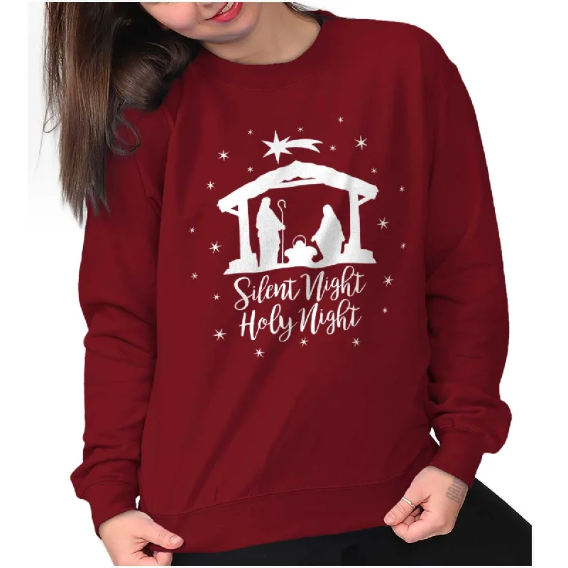 Silent Night Crewneck Sweatshirt Hoodie with Hem Frayed Vintage Worn