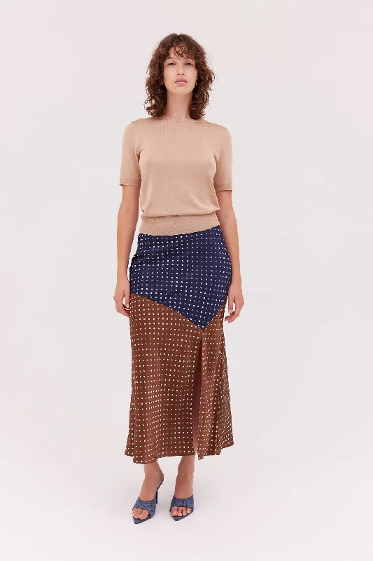 Silk Spot Midi Skirt high slit skirt