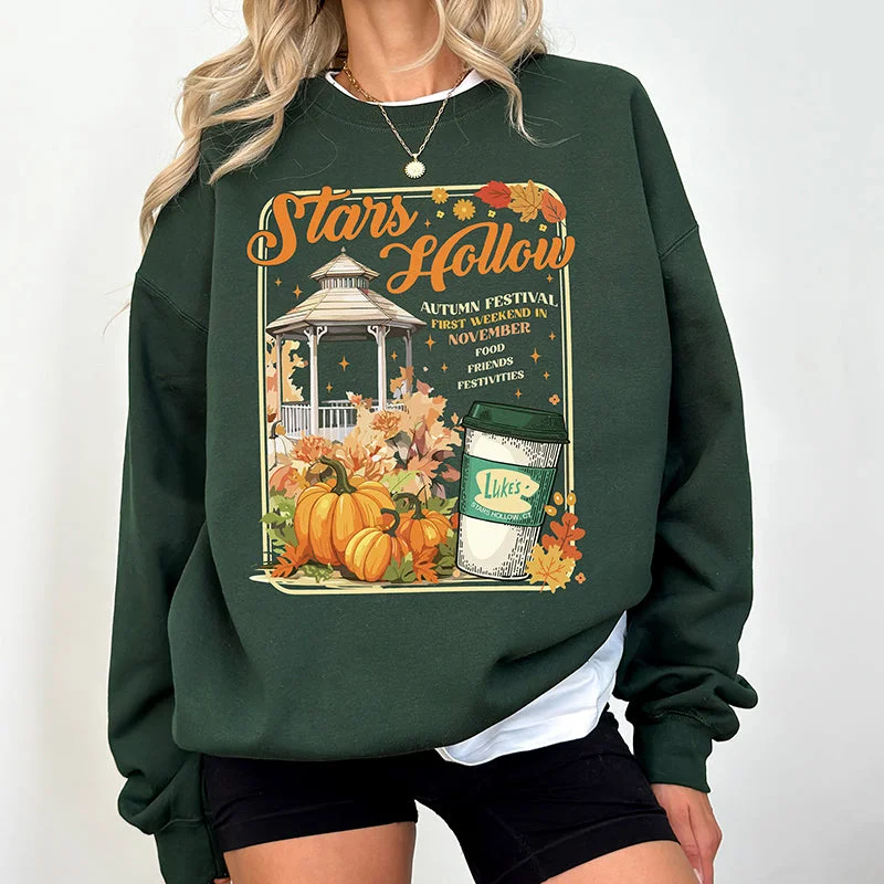 Stars Hollow Autumn Festival Crewneck Sweatshirt Hoodie with Double Zipper Versatile Adjustable Stars Hollow Autumn Festival Crewneck Sweatshirt Hoodie with Double Zipper Versatile Adjustable