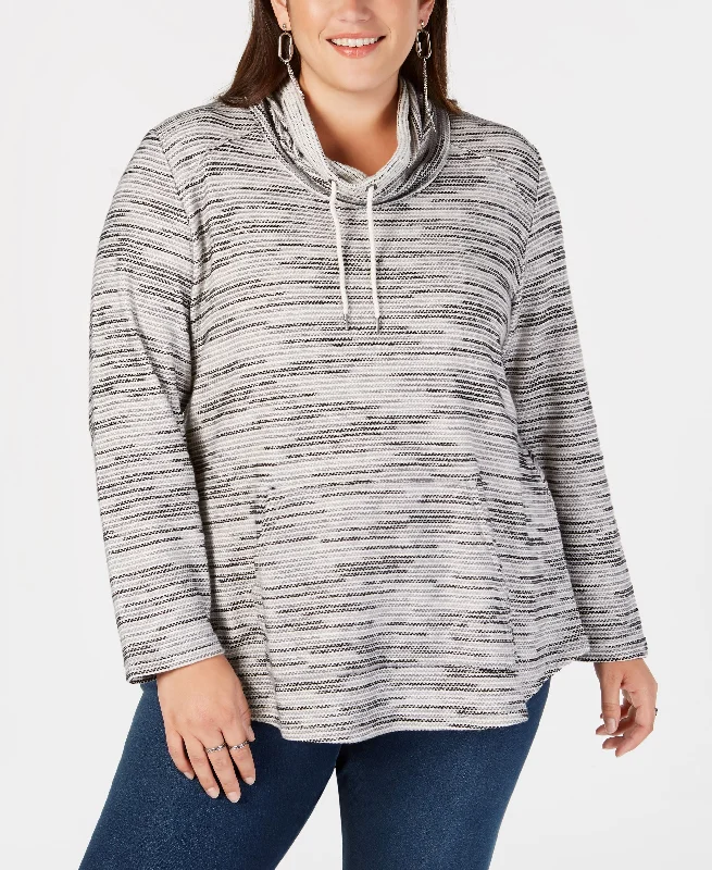 Style & Co Plus Size Space Dyed Cowl Neck Sweatshirt Hoodie with Tied Waist Feminine Flattering Style & Co Plus Size Space Dyed Cowl Neck Sweatshirt Hoodie with Tied Waist Feminine Flattering
